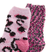 Girls Cosy Leopard Pink Bed Socks 2 Pairs