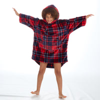 Kids Checked Plush Fleece Oversize Hoodie with Sherpa Lined Hood Red Checked