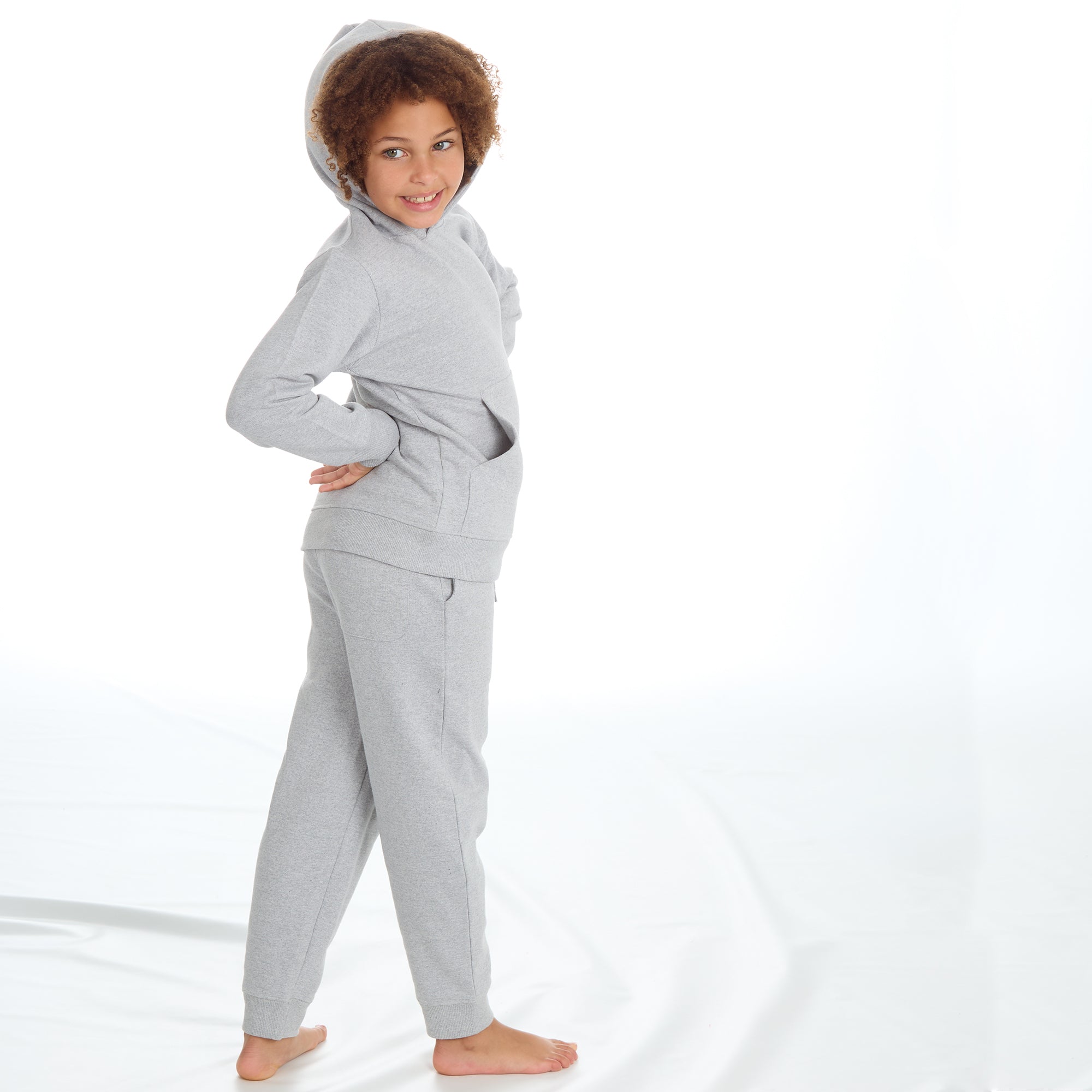 Boys Girls Plain Cotton Rich Tracksuit Hooded Sweatshirt and Joggers Set  Grey