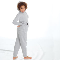 Boys Girls Plain Cotton Rich Tracksuit Hooded Sweatshirt and Joggers Set Grey