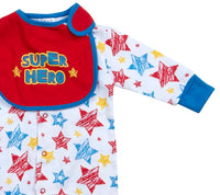 Baby Comics Superhero Sleepsuit and Bib 3 Piece Set