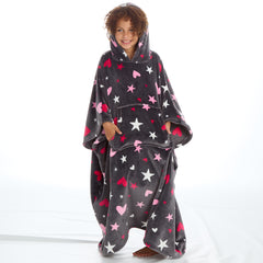 Girls Heart Print Oversized Blanket Poncho