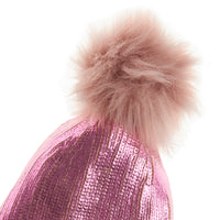 Girls Iridescent Metallic Pink Bobble Hat