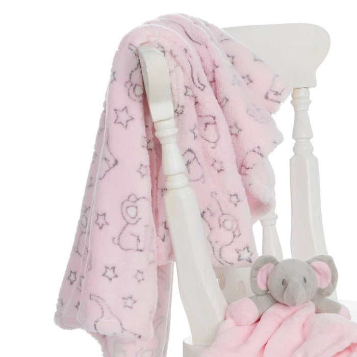 Baby Elephant Jacquard Pink Blanket