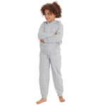 Boys Girls Plain Cotton Rich Tracksuit Hooded Sweatshirt and Joggers Set Grey