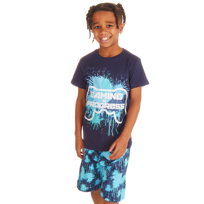 Boys Gaming in Progress' Blue Paint Splatter Pyjama Set