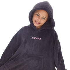 Personalised Girls Charcoal Plain Oversized Blanket Hoodie