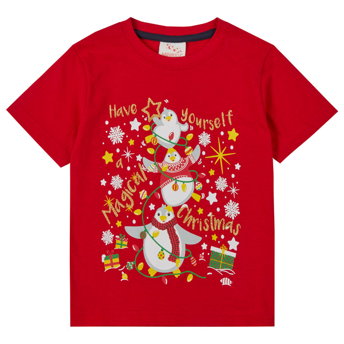 Infants Christmas Novelty Print Short Sleeve T-Shirt Red