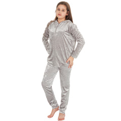 Girls Crushed Velvet Silver Zip Up Lounge Set