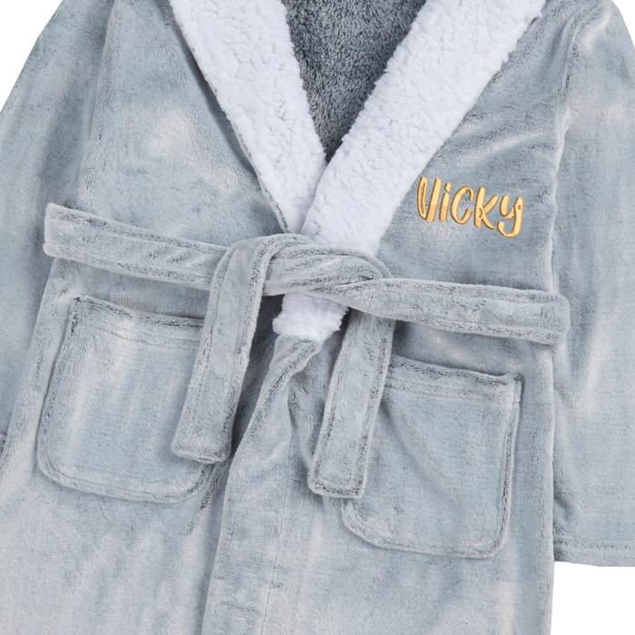 Personalised Girls Silver Hooded Dressing Gown with Gold Thread Embroidery  
