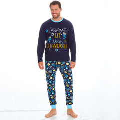 Mens Chanukah Theme Pyjamas Sets Navy	