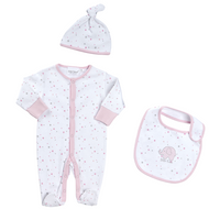 Baby Little Cute Pink Sleepsuit Hat and Bib 3 Piece Set