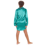 Girls Teal Green Long Sleeved Satin Nightshirt
