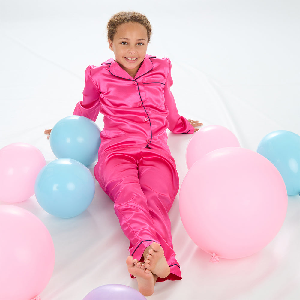 Kids Girls Silky Satin Pyjamas Luxury PJ s Button Up Pyjama Set Long Sleeved Nightwear 9 10 11 12 13 Years Minikidz