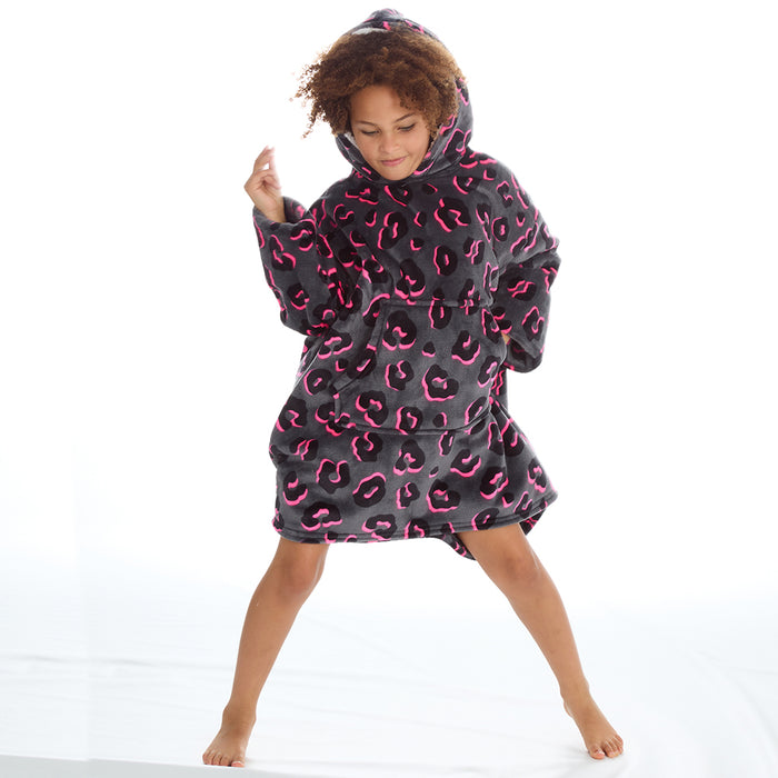 Girls Neon Leopard Oversized Blanket Hoodie