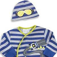 Baby Striped Race Sleepsuit and Hat 2 Piece Set