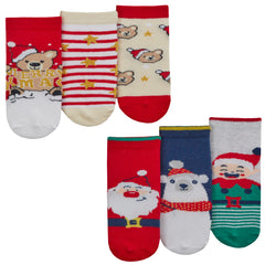 Babies Cotton Rich Christmas Design Socks 6 Pairs Santa + Teddy
