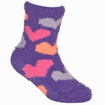 Baby Girls Sherpa Slipper Socks with Grippers Purple Stripe