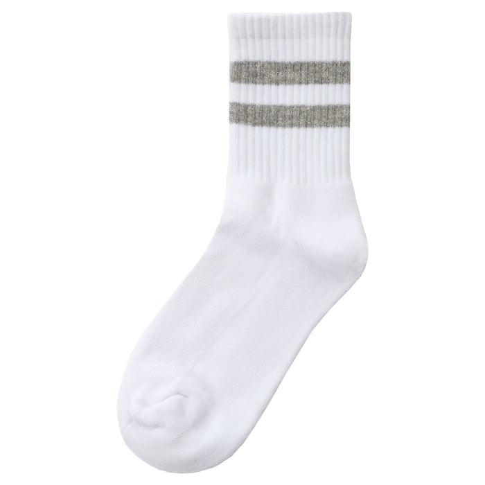 Girls Cotton Rich White Sport Socks with Grey Stripe