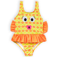 Girls Yellow Fish One Piece Swimsuit