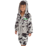 Personalised Boys Grey Camo Dressing Gown with Green Thread Embroidery