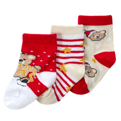 Babies Cotton Rich Christmas Design Socks 6 Pairs Santa + Teddy