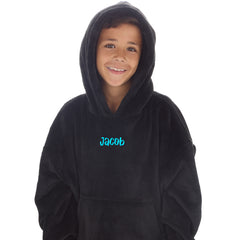 Personalised Boys Black Plain Oversized Blanket Hoodie