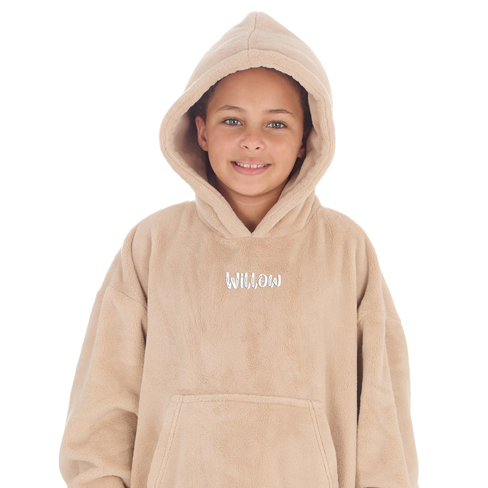 Kids Girls Personalised Coral Fleece Oversized Hoodie Blanket Named Wearable Hooded Blanket Embroidered Name Custom Text 7 13 Years Minikidz