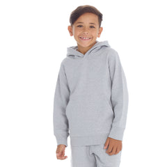 Boys Girls Plain Cotton Rich Tracksuit Hooded Sweatshirt and Joggers Set Grey