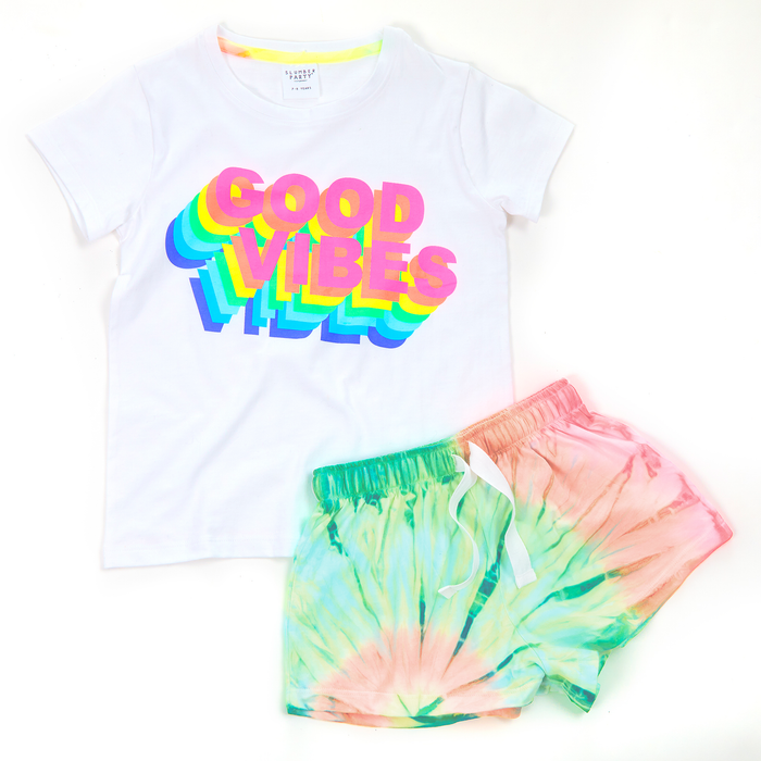 Girls Good Vibes' Tie Dye 2 Piece Pyjama Set