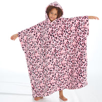 Girls Leopard Printed Oversized Blanket Poncho