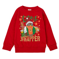 Kids Christmas Sweatshirt With Cuffed Hems Red