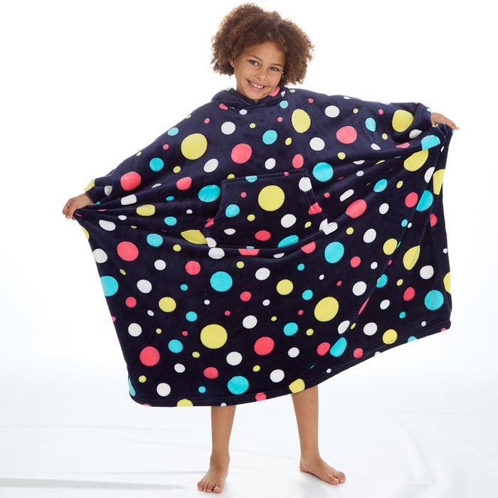 Girls Bubbles Navy Oversized Blanket Poncho