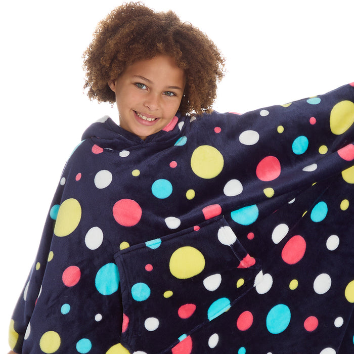 Girls Bubbles Navy Oversized Blanket Poncho