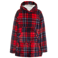 Personalised Girls Red Check Blanket Hoodie with Green Thread Embroidery