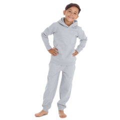Boys Girls Plain Cotton Rich Tracksuit Hooded Sweatshirt and Joggers Set Grey
