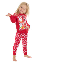 Boys Girls Christmas Theme Long Sleeved Pyjama Sets Red Merry