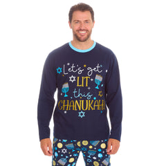 Mens Chanukah Theme Pyjamas Sets Navy	