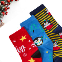 Kids Cotton Rich Christmas Design Socks 3 Pairs Penguin