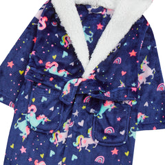 Girls Unicorn Navy Robe