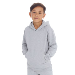 Boys Girls Plain Cotton Rich Tracksuit Hooded Sweatshirt and Joggers Set Grey