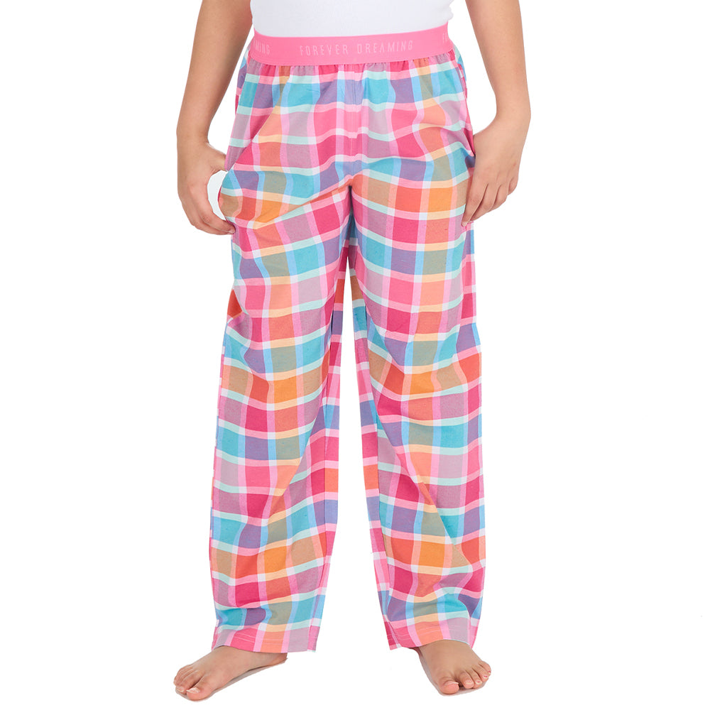Kids Girls Woven Pyjama Bottoms Checked Long Pants PJ s Minikidz