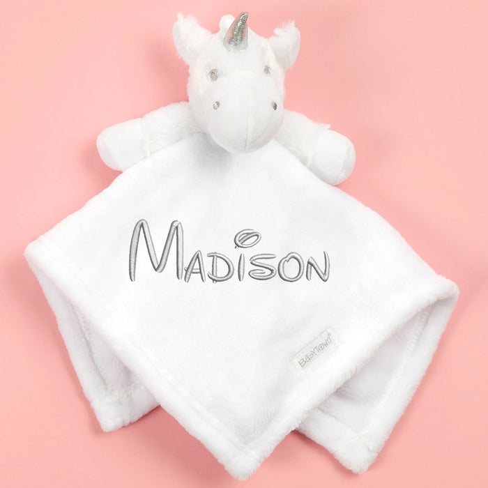 Personalised Baby Unicorn White Comforter