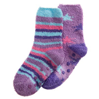 Baby Girls Sherpa Slipper Socks with Grippers Purple Blue