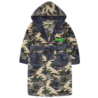Personalised Boys Green Camo Hooded Dressing Gown with Green Thread Embroidery