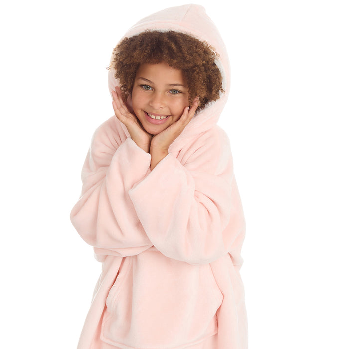 Girls Pastel Pink Oversized Blanket Hoodie