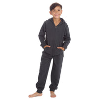 Boys Plain Cotton Rich Tracksuit Zip Up Hoodie and Joggers Set Charcoal