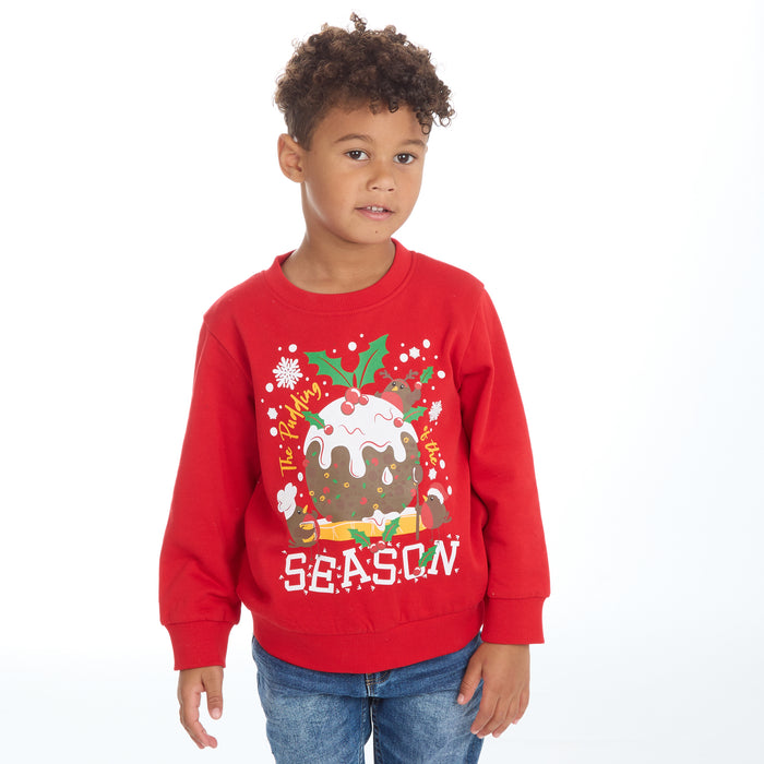 Infant Christmas Sweatshirt With Cuffed Hems Red