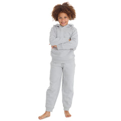 Boys Girls Plain Cotton Rich Tracksuit Hooded Sweatshirt and Joggers Set Grey