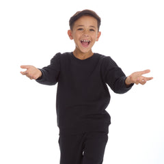 Boys Plain Cotton Rich Tracksuit Sweatshirt and Joggers Set Black